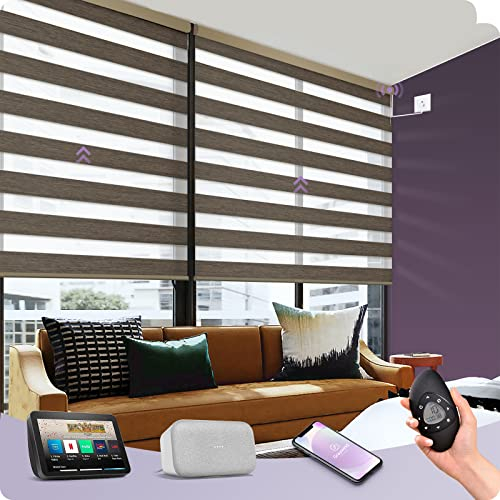 Graywind Elektrische Doppelrollo nach Maß, WiFi Fest Verdrahtet Smart Duo Rollo für Fenster Kompatibel mit Alexa Google, Fernbedienung Jalousien Lichtdurchlässig und Verdunkelnd, Black Gold
