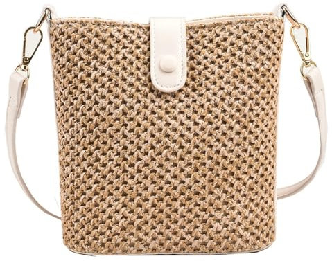 Sacs de plage en paille pour femme, sac à main en rotin, sac à bandoulière en paille, sac à main en raphia, petit sac seau 2024, Blanc - L