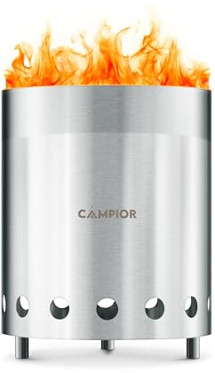 Campior Estufa de leña para Hoguera – Estufa de Exterior sin Humo para fogatas de leña eficientes, Camping, Cocina y reuniones de jardín, Duradera, de Acero Inoxidable con cenicero extraíble, Soporte