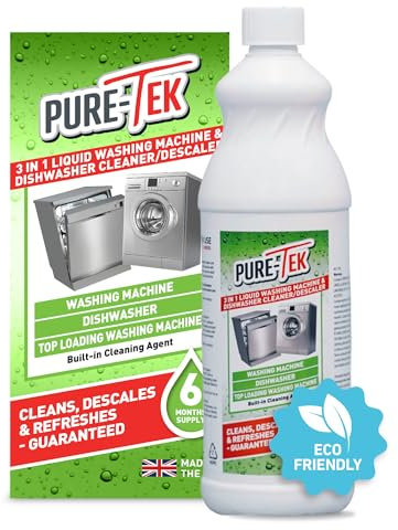 Pure-Tek Washing Machine Cleaner and Dishwasher Cleaner - Washing Machine Descaler Liquid, Deep Cleaning Dishwasher Unblocker & Limescale Remover - Clean & Refresh Machines, 960ml, 6 Months Supply