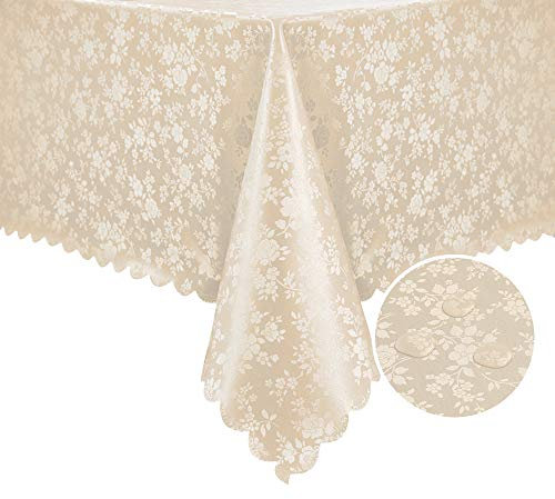 Romanstile Weihnachts Tischdecke 320 x 140 Wachstuch abwischbar beige 350GSM groß Plastik Tischtuch Table Cloth wasserdicht,hochwertig,festlich deko für Party,Silvester,Outdoor,Esstisch,Neujahr
