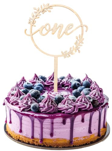 Andibro Cake Topper 1. geburtstag,Holz Kranz Tortendeko 1. Geburtstag Kuchen Deko 1. Geburtstag Mädchen Junge für Babyparty 1. Jahrestag Gender Reveal Partydek (A)