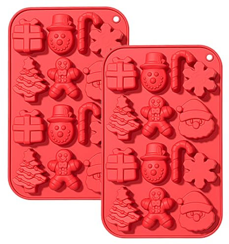 YXHZVON 2 Stampo Natalizio in Silicone per Cioccolatini, Antiaderente con 14 Cavità, con Motivi Natalizi per Cioccolatini di Natale, Muffin, Caramelle (Rosso)