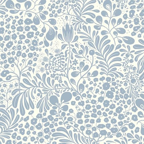 LiKiLiKi Self Adhesive Wallpaper Retro Floral Wallpaper 44x300cm Peel and Stick Wallpaper Waterproof Contact Paper Sticky Back Plastic Roll for Living Room Bathroom Furniture, Blue and Beige