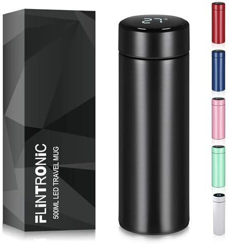 flintronic 500ml Water Bottle Vacuum Insulated Bottle, 304 Stainless Steel Water Bottle, BPA Free, Touch Screen Temperature Gauge Smart Mug,Leakproof Keep Drinks Hot Cold,for Travel,Cycling-Black