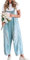 Sukany Women's Vintage Casual Denim Jean Overalls Loose Distressed Bib Dungarees Adjustable Baggy Harem Romper Jumpsuit Pants Light Blue S