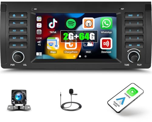 2+64G Android 13 Autoradio pour BMW Série 5 E39 E38 E53 M5 X5 1996-2007 avec Carplay Android Auto,7 Pouces à écran Tactile Radio avec Bluetooth, WLAN, GPS, FM/RDS, 36EQ, SWC et caméra de recul
