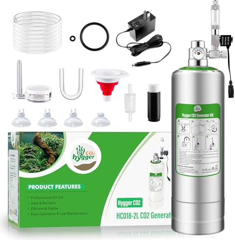Sistema generador de CO2 para acuario, kit de sistema de CO2 con regulador y válvula de aguja para tanques de plantas de acuario (2 L)