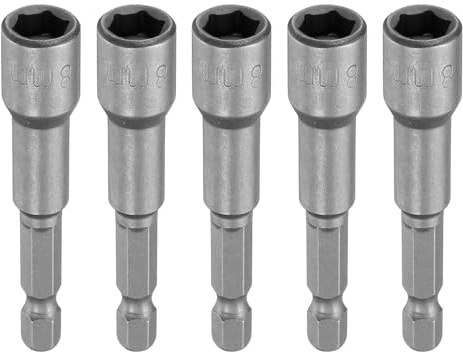 QUARKZMAN 5 Stück 8mm Steckschlüssel Bohrer-Bit Metrische 6-Punkt-Buchse mit 1/4 Sechskantschaft, 65mm Lange Stecknuss Magnetischer CR-V Stahl Bolzenbuchsen für Bohrer Akkuschrauber