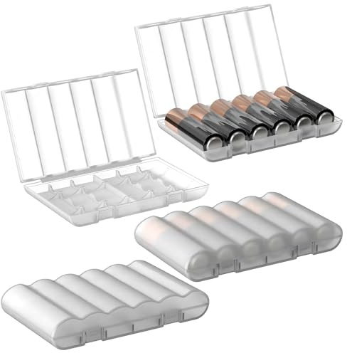 Linkidea 4 Pack AA Battery Storage Case, Portable Organizer Holds 6 Batteries, Compact Travel-Friendly Design for Home, Camping, Electronics Accessories (Clear)