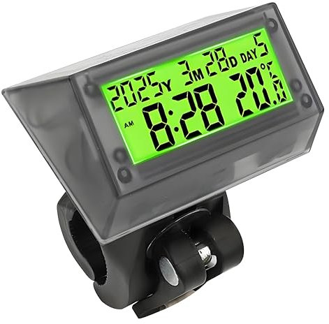 Solar-LCD-Autouhr, multifunktionale Digitaluhr, wasserdicht, stoßfest, mit Zeit, Datum, Woche, Temperatur und Griffhalterung für Auto, Motorrad, Fahrrad, grünes Licht