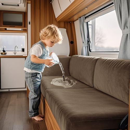 Wasserdichte Wohnwagen-Dinette-Kissenbezüge – Stretch-Samt-Sitz- und Rückenlehnenschutz für Wohnmobil-Sofa, rutschfest, kinderfreundlich, echtes Leder, große Chaiselongue