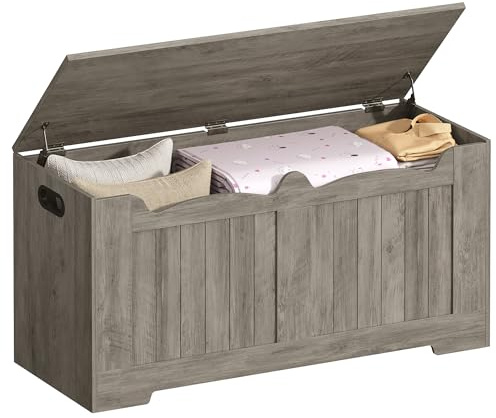 Hzuaneri Storage Chest with 2 Secure Hinge, 100 cm, Greige | Lift-Top Storages Bench, Wooden Storages Organizer, Shoe Bench for Entryway, Bedroom, Living Room, SB01005X