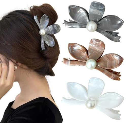 Lot de 3 barrettes à cheveux élégantes avec fleurs et perles artificielles pour femme