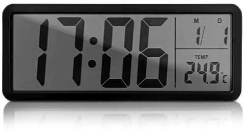 Cabilock Battery Operated Digital Wall Clock with Date and Temperature Led Calendar Display Wall Mounted Clock for Living Room Bedroom Office Home Decor