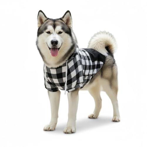 Hunde Hoodie, Hundepullover grosse Weich und bequem, Schwarz-weiß kariertes Muster hundebekleidung, Warm leicht und Leicht zu Tragen Hunde mantel für große (L)
