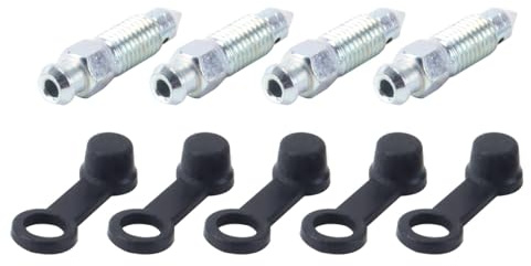 Hoite Lot de 4 vis de purge M8 x 1 mm avec bouchon anti-poussière en métal galvanisé pour étrier de frein à disque, échappement, moto, voiture, pompe de frein, accessoires