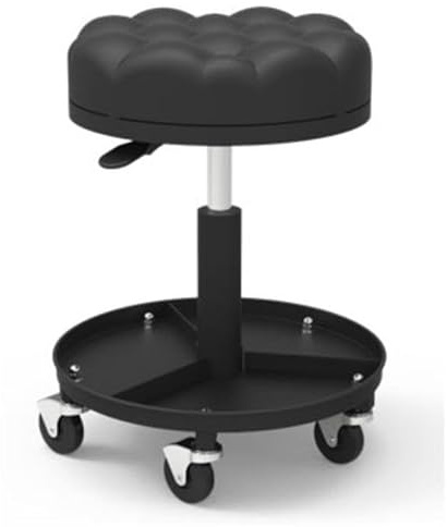 Gear4Garage Adjustable Mechanic’s Utility Seat – Heavy Duty Workshop Stool with Padded Cushion, Wheels & Tool Tray