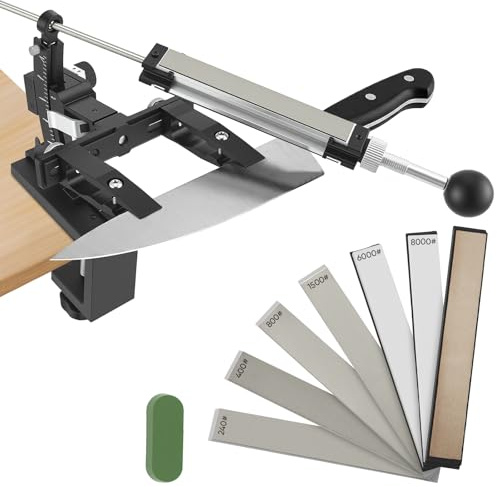 Affilatore di precisione per professionisti con sistema in alluminio | Sistema con rotazione 360°, doppio fermo e blocco pietra bilaterale | Include 6 pietre per affilare coltelli da cucina profession