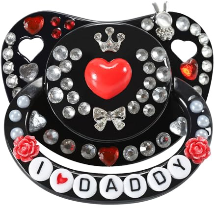 CutiePlusU Schnuller für Erwachsene, Big Shield, handgefertigt, für Erwachsene, Schwarz I Love Daddy