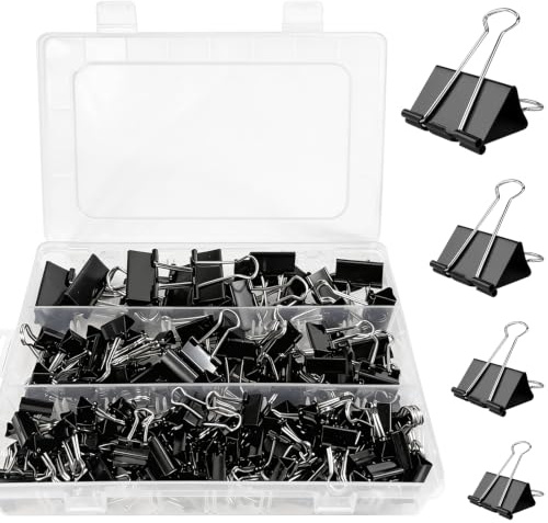 Hanyousheng 170 Pinces Clip Métalliques Repliables, Trombones Métalliques pour Documents, Pince Métal, Pince à Double Clip, Multi-fonctions Binder Clips pour Bureau, Maison, École(15mm/19mm/25mm/32mm)