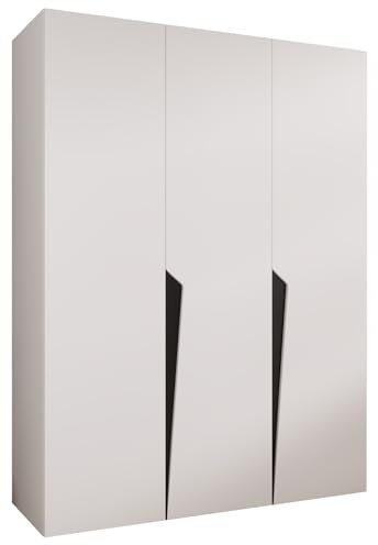MEBLE KRYSPOL - Kleiderschrank - Garderobenschrank - 150 cm x 202 x 52 cm - Schrank mit Kleiderstange, 3 Türen - für Schlafzimmer, Flur - Piano, Weiß, Griff Schwarz