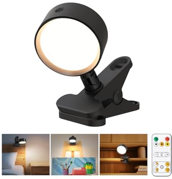 Leselampe Bett Klemme, LED Klemmlampe Akku mit 5000mAh, Klemmlampe Bett mit 3 Farben Dimmbar Touch Fernbedienung, 360° Flexibel Bettlampe Klemmleuchte Kabellos mit Timer und Speicherfunktion