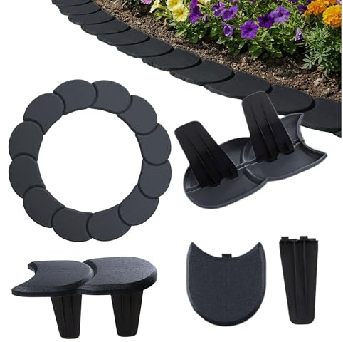 BirnePower Gartenpalisade IPAK2 Anthrazit 3,8m – Rasenkante Kunststoff Flach, Beeteinfassung 24 Module (Länge 17,5cm), Mähkante Beetumrandung Wetterfest & Befahrbar (Gesamthöhe 11,5cm)