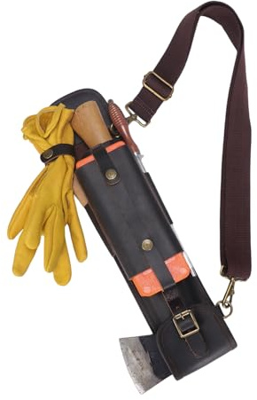 Leather Axe Holster Hatchet Tool Sheath Felling Wedge Pouch with Strap | Portable Axe Protector, Multi-pockets Storage for Logging Wedges, Shafts Handles, Adjustable Shoulder Strap, Outdoor Camping