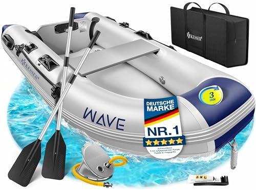 KESSER® Schlauchboot Wave 230-380 cm Set 6-teilig aufblasbar – Boot + Bank, Luftpumpe, Paddel, Reparaturset, Tasche, Angelboot, Paddelboot klein und groß - Motorkombi möglich, Salzwasser geeignet