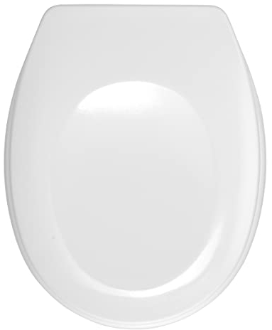 WENKO WC-Sitz Bergamo Weiß - Antibakterieller Toilettensitz, verstellbare, rostfreie Edelstahlbefestigung, Duroplast, 35 x 44.4 cm, Weiß