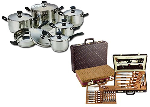 Set BATTERIA DI PENTOLE BAVARIA IN ACCIAIO INOX 18/10 E UTENSILI DA CUCINA ROYALTY LINE CON VALIGIA IN PELLE 37 PEZZI