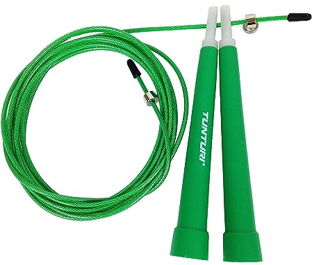 Tunturi 14TUSFU182 Jump Rope - Corda Per Saltare In Acciaio Con Lunghezza Regolabile - Verde, Unisex – Adulto, Green, Taglia Unica