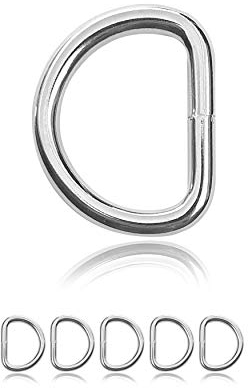Ganzoo D - Ring aus Stahl, 5 Stück im Set, 24mm x 20mm, nichtrostend, Ideal in Verbindung mit Paracord 550 zu verarbeiten, geschweißter Stahl, Farbe silber glanz