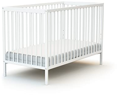 AT4 - Babybett Holz 60x120cm ESSENTIEL Weiß | 124 x 64,5 x 82 cm| Kinderbett | Von Geburt an | Schlafkomfort | Lattenrost | Bett mit Gitterstäben | Verstellbarer Lattenrost in 3 Höhen