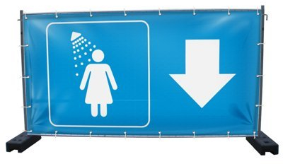 (PVC) Duschen Damen unten Bauzaunbanner, Sichtschutz, Windschutz, Zaunblende, Festival Banner, 340 x 173 cm, DRUCKUNDSO