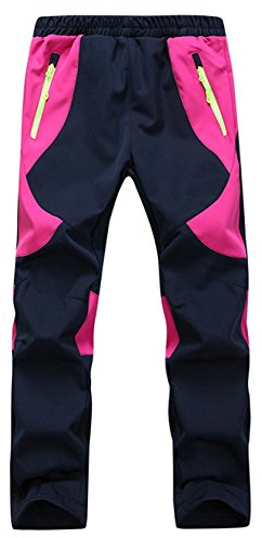 Echinodon Kinder Gefütterte Hose Softshellhose Winddicht Wasserabweisend Atmungsaktiv Warm Regenhose Skihose Jungen Mädchen Rosa L