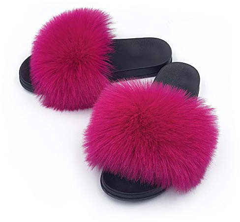 AuapTavw, pantofole da donna in finta pelliccia, soffici e fuzzy, con punta aperta, infradito a pelo, per interni ed esterni, Rosa (Rosa), 36.5 EU