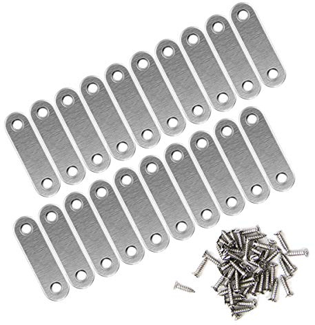 20 Pcs Flat Corner Brace Plates, BetterJonny 57*16mm Stainless Steel Joining Plates Connector Repair Plates Brace with 40 Pcs Fixing Screws Silver