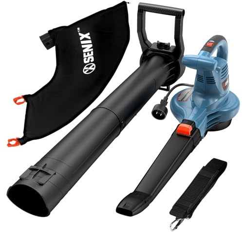 SENIX 12 AMP Leaf Blower, 3-in-1 Handheld Electric Leaf Blower, Vacuum, and Mulcher, 420 CFM, 179 MPH Airflow,Corded Blowers with Reusable Collection Bag (BLVE12-M)