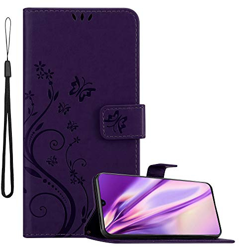 Cadorabo Hülle kompatibel mit Samsung Galaxy A70 / A70s Blumen Design aus Kunst Leder Flip Klappbare Magnetische [Standfunktion] [Kartenfächern] Cover Hülle für Galaxy A70 / A70s Tasche in Lila