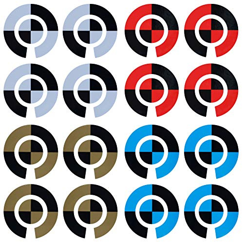 Acclaim Lawn Bowls Identification Stickers Markers Standard 5.5 cm Diameter 4 Full Sets Of 4 Self Adhesive Two Colour Quartered Mixed Colours (A)