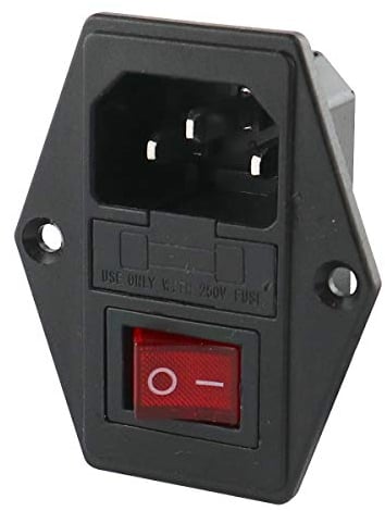 WITTKOWARE Kaltgeräte-Einbaustecker mit 5x20mm Sicherungshalter und beleuchtbarem Kontroll-Schalter, Belastbarkeit 10A/250V~, 4,8 mm Flackstecker