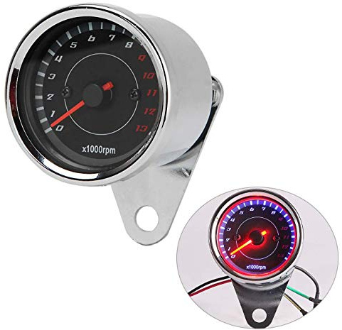 POFET Tachymètre électronique universel pour moto Tachymètre de moto Compte-tours Compteur de vitesse Compteur kilométrique Universel 13000RPM LED Night Light Backlight Tacho Gauge - Silver