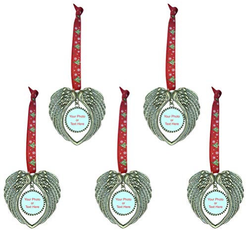 5pcs Christmas Tree Ornaments Double Sided Memorial Ornament Wing Shaped Tree Hanging Pendents For Xmas Holiday Home Decor Golden