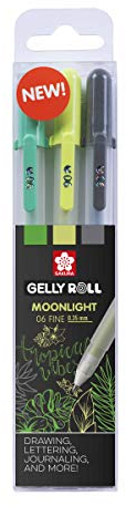 SAKURA Gelly Roll Moonlight 06 Gelstifte - Botanisches Set - 3 Farben - 0,35 mm Strichstärke - Glattes Schreiben & lebendige Farben für Künstler & Bastler