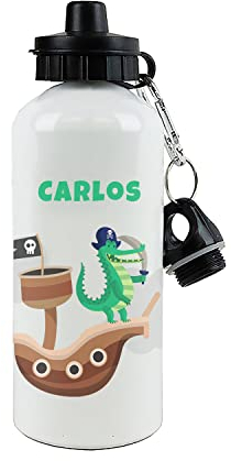 SAQUITOMAGICO Bidón Infantil Personalizado con Nombre – Cantimplora de Aluminio Libre de BPA, 400ml o 600ml – Botella Hermética con 2 Tapones – Regalo Original para Niños, Colegio o Excursiones