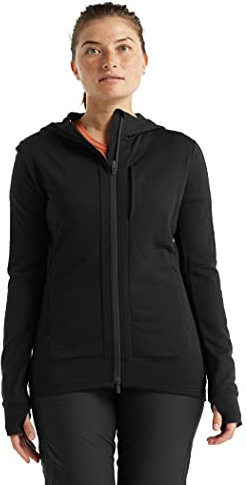 Icebreaker Merino Damen Quantum III Langarm Wolle Athletic Zip Up Hoodie Schwarz Größe L