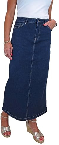 Damen Maxi Long Jeans Rock Sehr Dehnbarer Denim 36-48