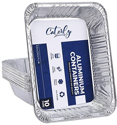 Caterly Bandejas grandes de papel de aluminio, paquete de 10 recipientes desechables para cocinar, y almacenar alimentos, bandeja de papel de aluminio con más sartenes de tamaño medio Gastronorm